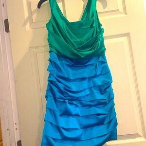Elegant Green and Blue Women's Satin Dress